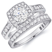 Tessa Cathedral Diamond Ring with Cushion Framed Setting and Matcing Band (.94 ctw.)