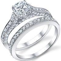 Cathedral Pave Diamond Ring and Matching Band