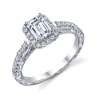 Rosalie Vintage Emerald Cut Halo Ring With Scroll Work (.34 ctw.)