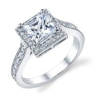 Celine Princes Cut Diamond Halo Ring With Milgrain