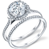 Petite Cathedral Diamond Halo Ring With Matching Band