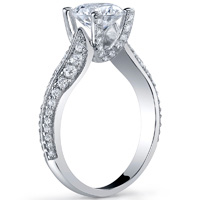 Pave Diamond Ring With Knife Edge and Diamond Studded Prongs