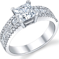 Three Row Princess Cut Pave Engagement Ring