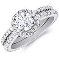 Leila Halo Diamond Ring  and Matching Band (1.16 ctw)
