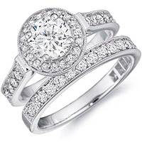 Bianca Milgrain Cathedral Halo Engagement Ring and Matching Band  (.67 ctw.)